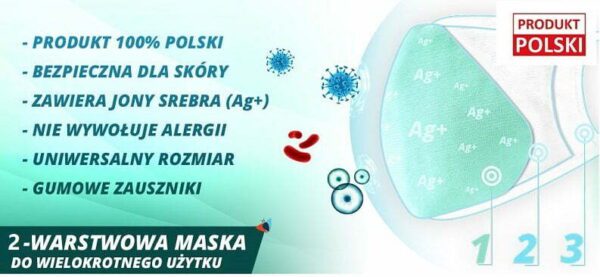 5 szt. - Maseczka ochronna bawełniana z jonami srebra