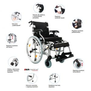 Wózek inwalidzki aluminiowy Prestige AR-350 ARmedical